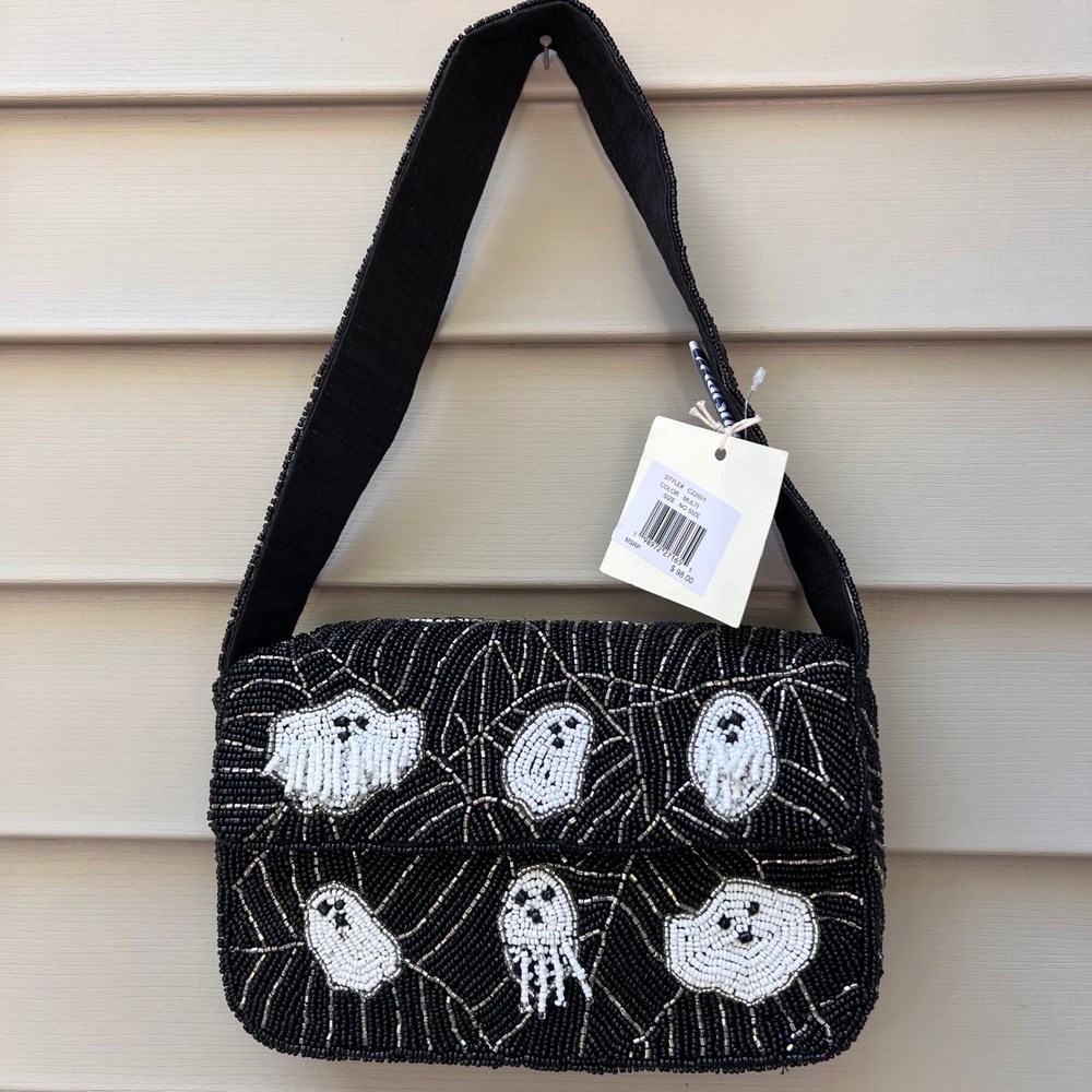 Sol & Mer Hand Beaded Ghost Halloween Shoulder Bag Viral Made in India NWT
